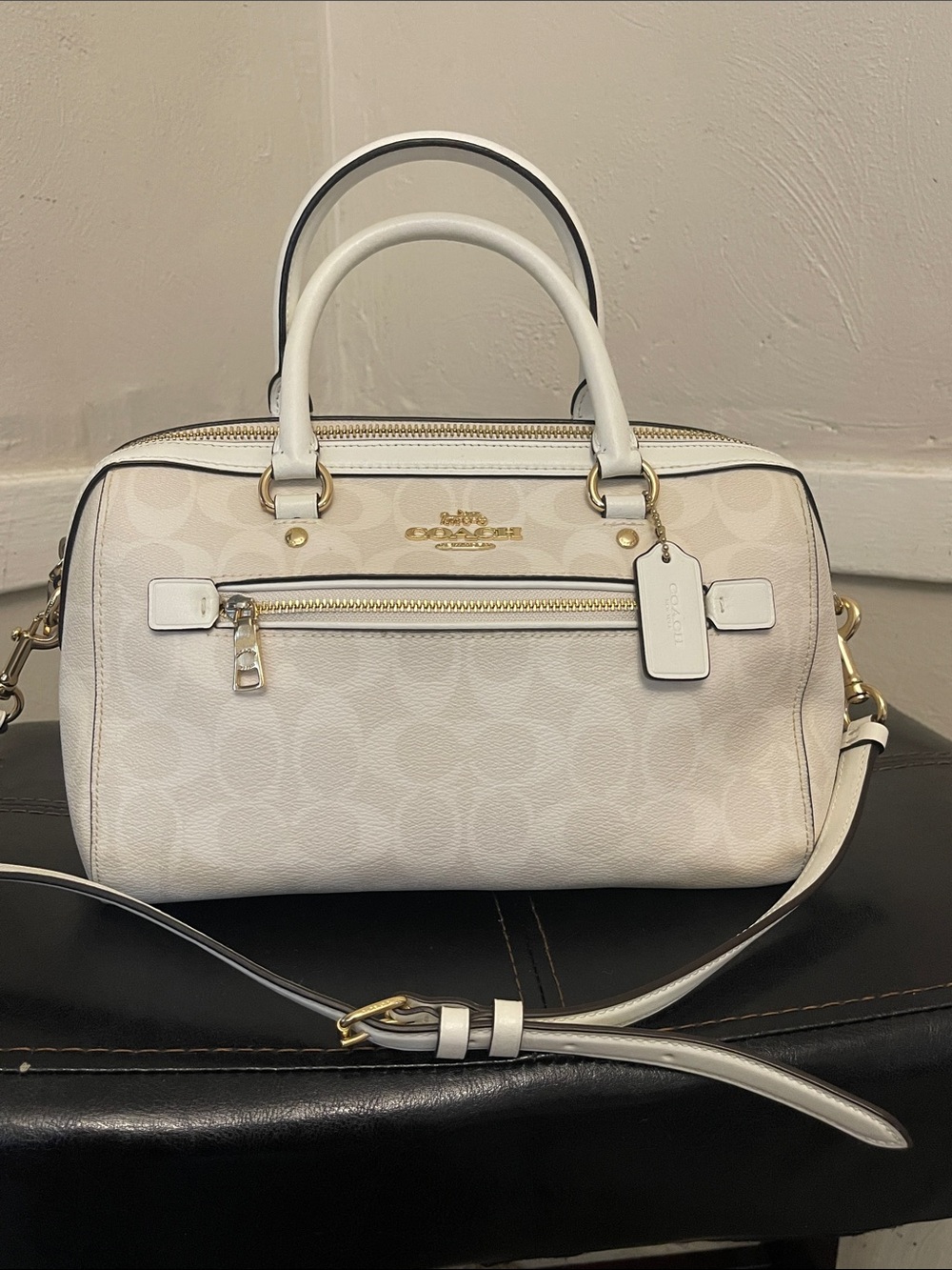Coach Cream White Signature Satchel with Detachable Strap